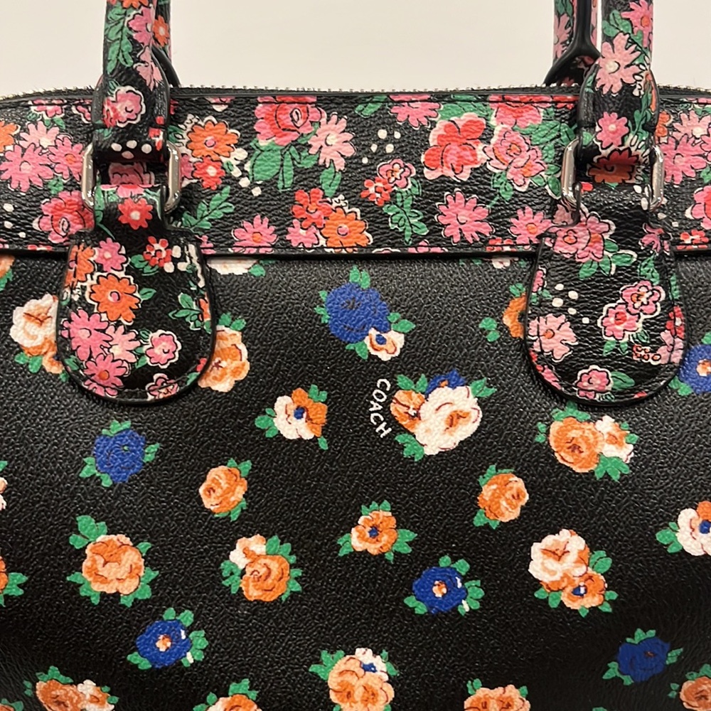 Coach Mini Bennett Black Satchel In Floral Mix Pattern Crossbody Silver Hardware - Picture 11 of 13